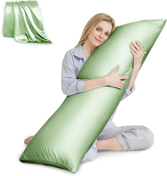 Body Pillow with Satin Pillowcase, Body Pillow for Adults, Removable Cover, Green (20"x54") | 20"x54", Removable Cover, OEKO-TEX Certified Down Alternative Filling,Washing Machine