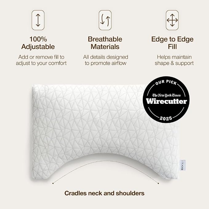 Coop Home Goods Original Crescent Adjustable Pillow, King Bed Pillows for Shoulder, Neck & Head Support, Crescent Foam Pillows - Medium Firm for Back & Side Sleeper, CertiPUR-US/GREENGUARD Gold