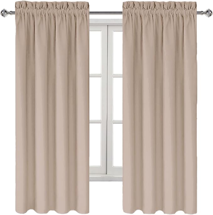 DWCN Blackout Curtains for Bedroom Living Room 42 x 63 Inch Long Camel | 2 Panels Set, Room Darkening, Thermal Insulated, Light Blocking, Rod Pocket Drapes, Noise Reducing Window Treatments