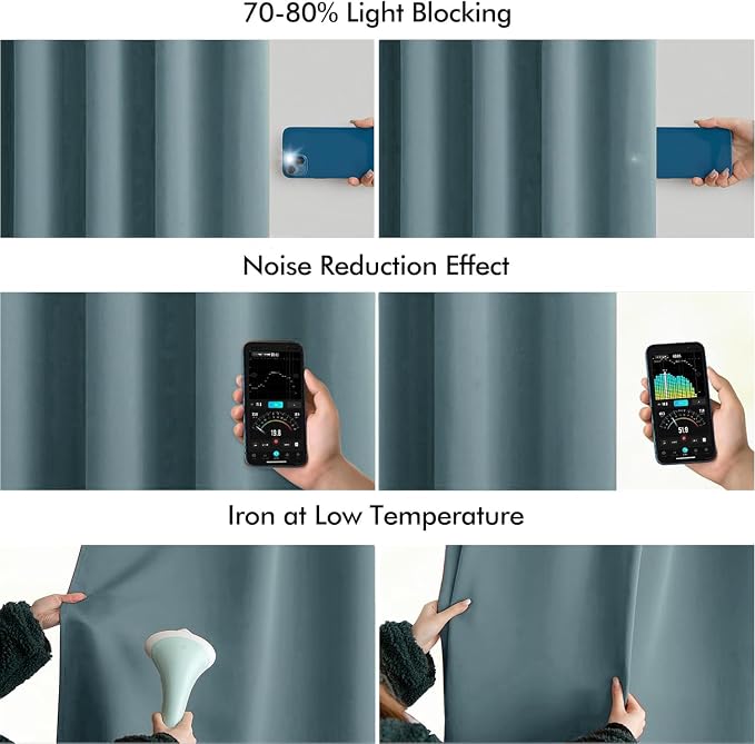 MIULEE Greyish Blue Back Tab Blackout Curtains 52x84 Inch Length 2 Panels | Rod Pocket Pinch Pleated, Thermal Insulated, Room Darkening, Light Blocking, Privacy Curtains for Living Room Bedroom