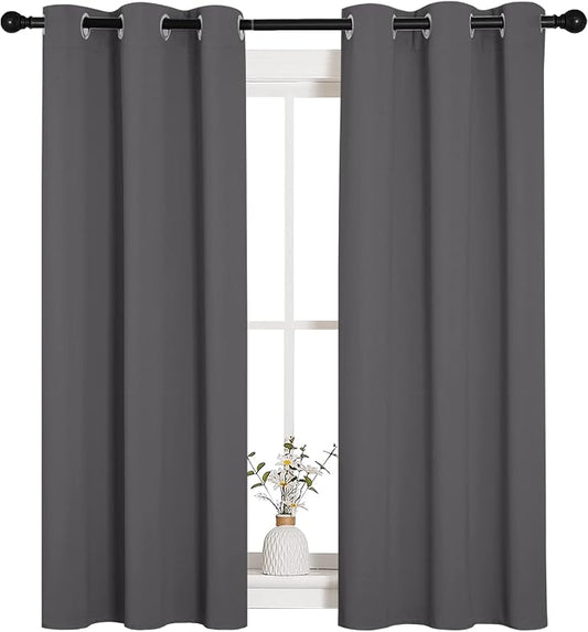 NICETOWN Gray Blackout Curtains for Bedroom 34" Wide x 54" Long 2 Panels | 3 Pass Microfiber Thermal Insulated Solid Ring Top Drapery Panels Drapes, Light Blocking Room Darkening Window Treatments