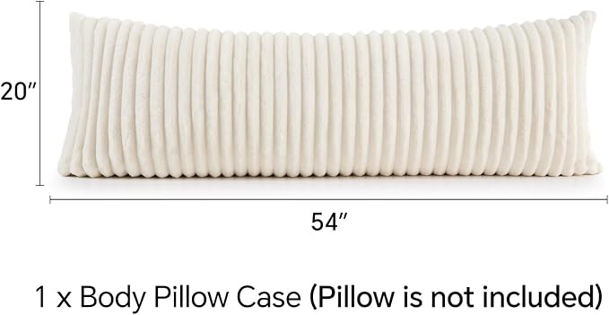 BEDELITE Fluffy Striped Body Pillow Cover with Zipper, Cream White, 20x54 | Ultra-soft Faux Fur with 13D Striped Texture, Comfy, Plush, and Cloud-like, Body Pillow Pillowcase for Bed Couch Room Decor