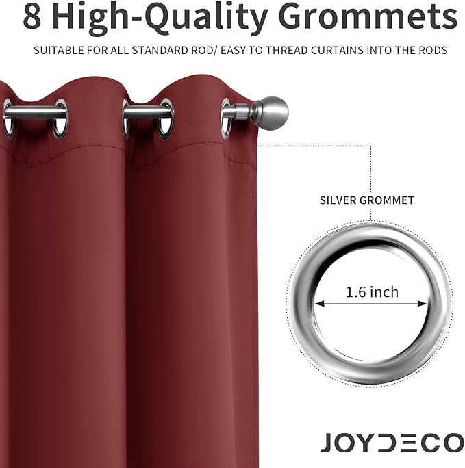 Joydeco Blackout Curtains for Bedroom 84 Inch Drapes 2 Panels Burgundy | Thermal Insulated, Living Room Darkening Grommet Drapes, Noise Reducing, Light Blocking Window Treatments,52W x 84L Inch
