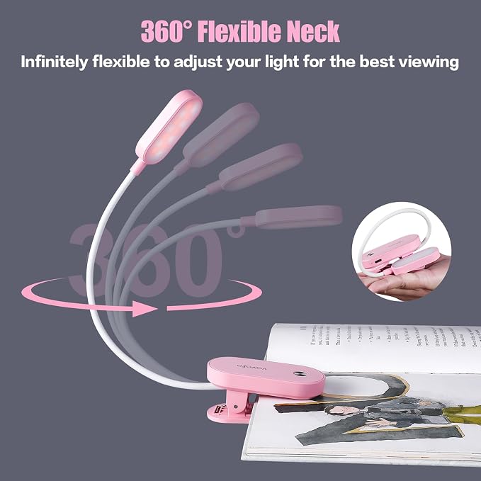 VAVOFO Rechargeable Book Light, 14 LEDs Eye Care Clip On Amber Reading Light for Bookworms Reading in Bed with 9 Colors 9 Brightness (Pink)