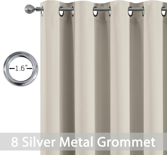 Yakamok Room Darkening Curtains 52x96 inch Length Stone-Living Room | 2 panels,grommet blackout window treatment,thermal insulated,light blocking drapes,privacy protection,bedroom dining room