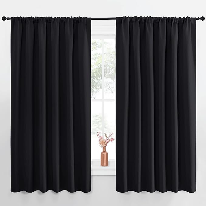 NICETOWN Black Blackout Curtains for Bedroom 70" Wide x 63" Long 2 Panels | Blackout Curtain Blinds Solid Thermal Insulated Window Treatment Blackout Drapes for Window, Room Darkening Home Decor