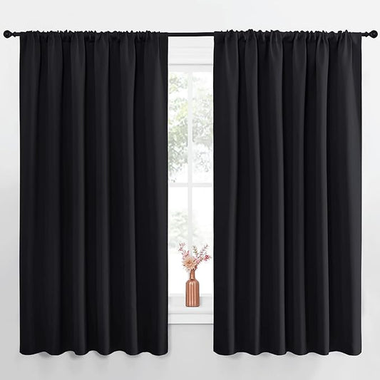 NICETOWN Black Blackout Curtains for Bedroom 70" Wide x 63" Long 2 Panels | Blackout Curtain Blinds Solid Thermal Insulated Window Treatment Blackout Drapes for Window, Room Darkening Home Decor