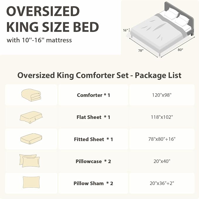 7 Pieces Oversized King Comforter Set, Soft Bed in a Bag Oversized King Size, All Season Bedding Set with Comforter, Flat Sheet, Fitted Sheet, Pillowcases & Shams, Lake Blue