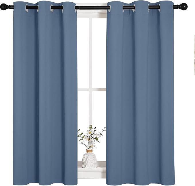 NICETOWN Kitchen Curtains, Stone Blue, 34" W x 45" L, 2PCs | Small Window Curtains & Drapes Thermal Insulated Solid Grommet Panels for Cupboard, Loft, Cafe, Dining Room