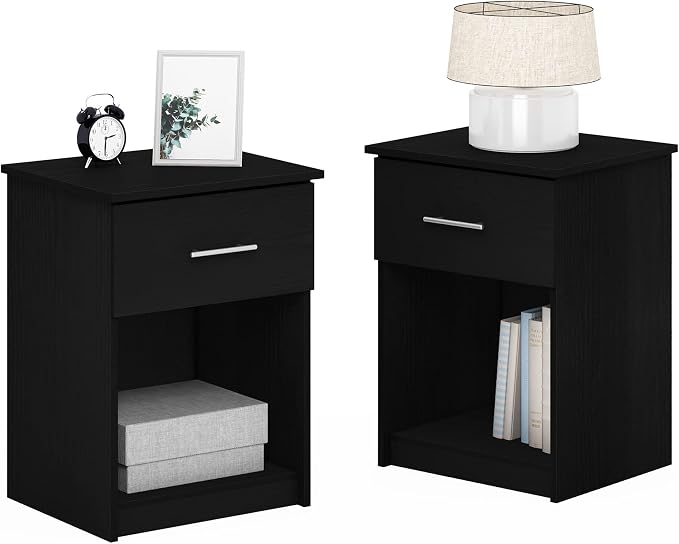 Furinno Tidur Nightstand, 2-Pack, Americano | Bar Handle, with Storage Shelf, Bedside Table, End Table, Side Table, for Bedroom, Closet, Dorm
