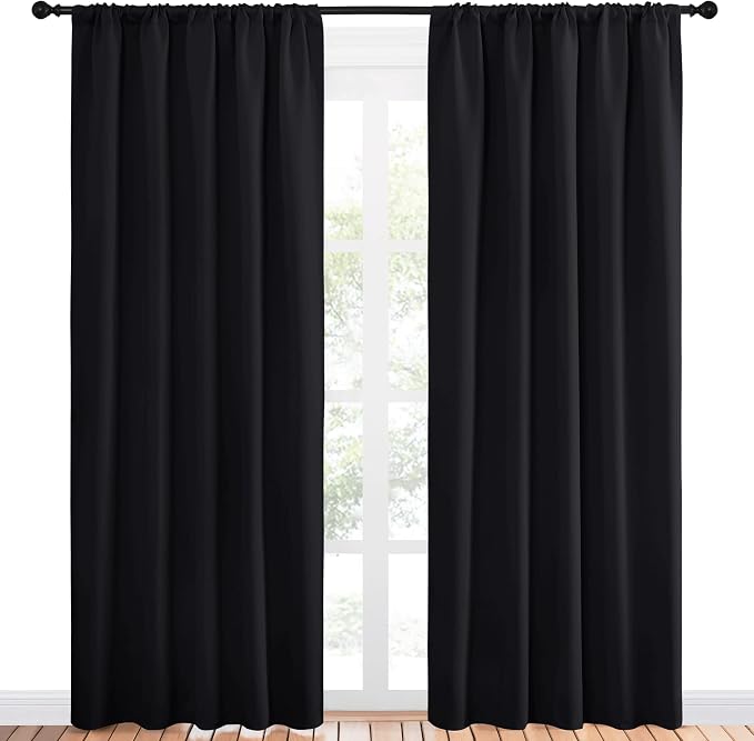 NICETOWN Black Blackout Curtains for Bedroom 52" Wide x 84" Long 2 Panels | Solid Home Decor Thermal Insulated Drapes for Living Room Kitchen Patio Window, Privacy Assured Window Treatment Home Decor