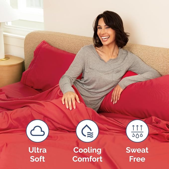 Short Queen Size 4 Piece Bed Sheet Set - RV Short Queen Sheets - Red | Ultra-Soft, Breathable & Cooling Bed Sheets Set with Deep Pockets, Hotel Luxury Bedding for Women & Men, Wrinkle & Fade Free