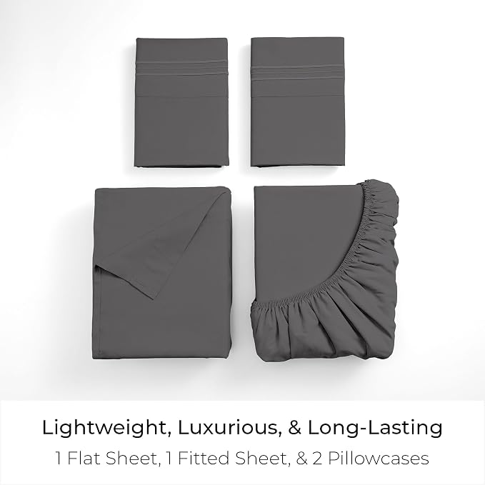 Mellanni Iconic 4-Piece, Ultra Soft Sheet Set (California King, Gray) | 10M+ Sleepers. Lab-tested: Sleeps Cool, Stays Bright, Strong, Smooth. Good Housekeeping Best Bedding, 7 yrs running.