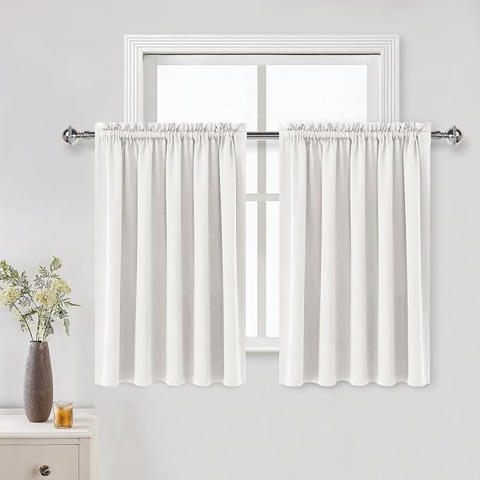 DWCN Short Blackout Curtains 52 x 36 Inch Long for Kitchen RV Bunk Ivory | 2 Panels Set, Kitchen Window Curtains Over Sink, Thermal Insulated, Light Blocking, Rod Pocket Drapes for Small Window