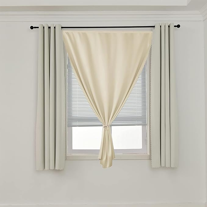 AJAZZ 100% Black Out Curtains Adhesive Blackout Temporary Curtain No Drilling Window Shade Blackout Curtains for Bedroom, Living Room, Kitchen, Home Office (Beige, 47" W X 84" L 1 Panel)