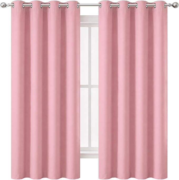 Pink Thermal Blackout Curtains/52 x 72 Inch/Set of 2 Panels Room Darkening Curtains for Bedroom