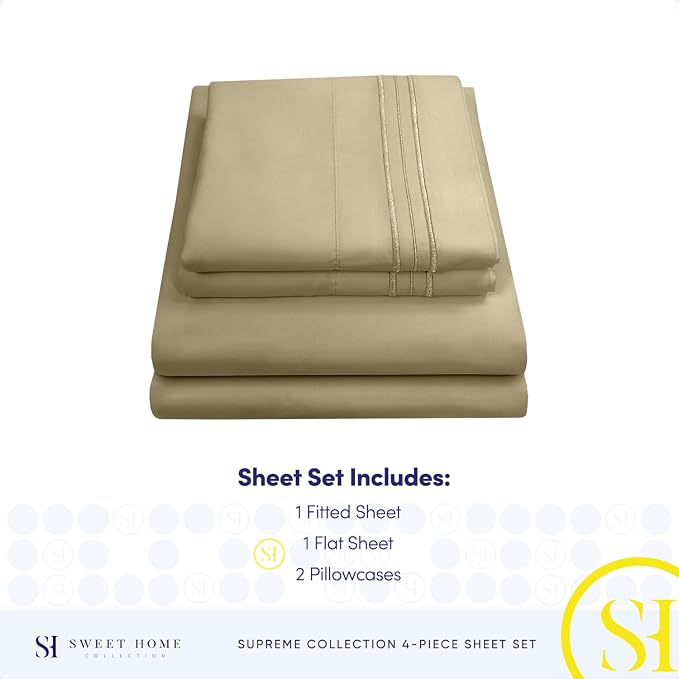 King Size Sheets - Breathable Luxury Bed Sheets with Full Elastic & Secure Corner Straps Built In - 1800 Supreme Collection Extra Soft Deep Pocket Bedding Set, Sheet Set, King, Sage