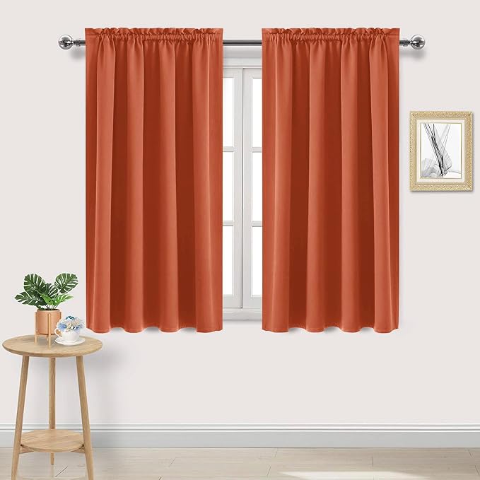 DWCN Blackout Curtains for Bedroom Living Room 52 x 45 Inch Long 2 Panels | Room Darkening, Thermal Insulated, Light Blocking, Rod Pocket Drapes, Noise Reducing Window Treatments, Burnt Orange