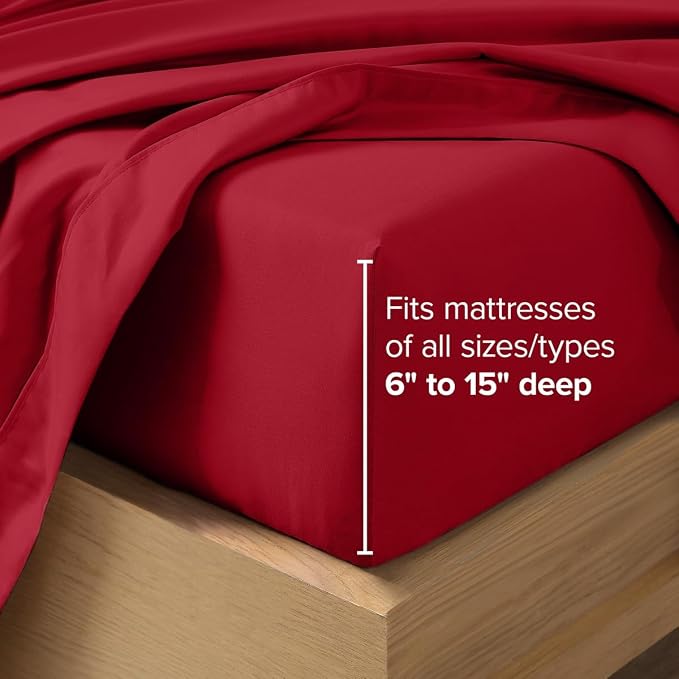 Bare Home Twin XL Sheet Set - 1800 Ultra-Soft (Twin XL, Red) | Deep Pockets 6 to 15 Inches, Breathable, Hypoallergenic, Hotel Luxury, Easy Fit, Soft, All-Season