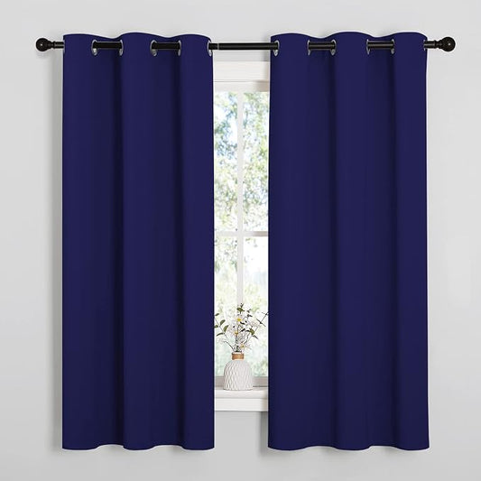 NICETOWN Navy Blue Blackout Curtains for Laundry 42" w x 48" L 2 Panels | Thermal Insulated Decoration Drapes for Bedroom Kitchen Short Window, Light Blocking Room Darkening Noise Reducing Home Decor