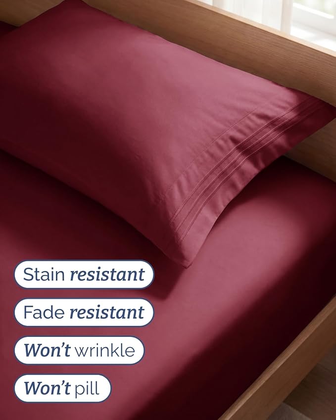 Twin Size 3 Piece Sheet Set - Comfy Breathable & Cooling Sheets - Burgundy | Hotel Luxury Bed Sheets for Women & Men, Deep Pockets, Easy-Fit, Extra Soft and Wrinkle Free Sheets, Oeko-Tex Bed Sheet Set