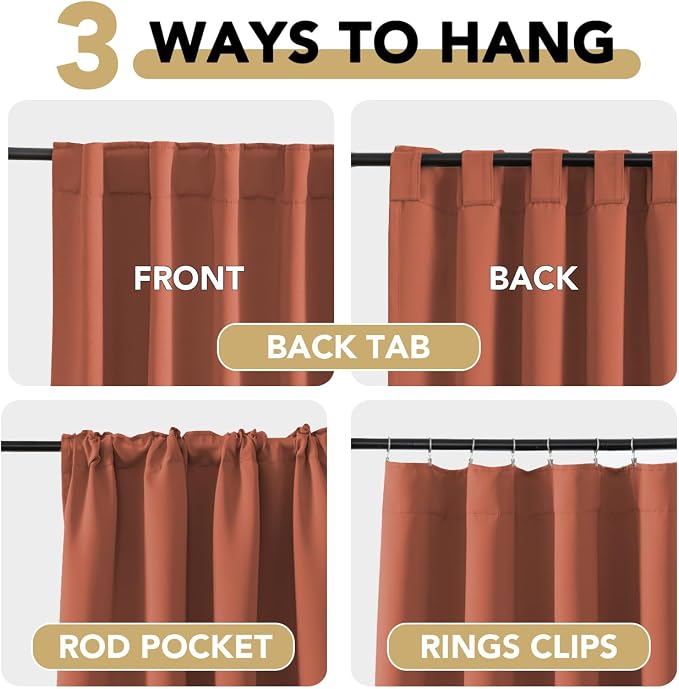 H.VERSAILTEX Blackout Curtains Thermal Insulated Window Treatment Panels Room Darkening Blackout Drapes for Living Room Back Tab/Rod Pocket Bedroom Draperies, 52 x 45 Inch, Orange, 2 Panels