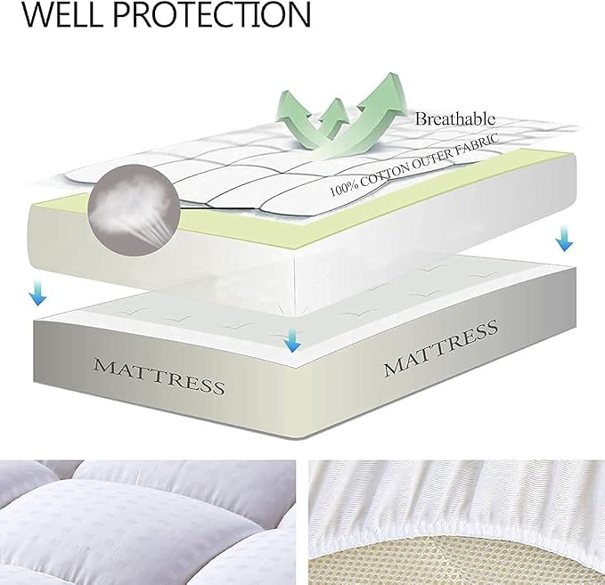EASELAND Twin Size Mattress Pad Cotton Pillow Top Mattress Topper White | Single Cooling Mattress Cover Cotton Top,8-21" Deep Pocket Protector 39x75 Inches,Boxing Quilted & Machine Washable