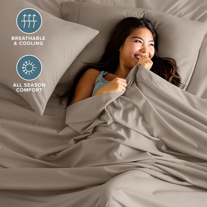 Bare Home Queen Sheet Set - 1800 Ultra-Soft (Queen, Khaki) | Deep Pockets 6 to 15 Inches, Breathable, Hypoallergenic, Hotel Luxury, Easy Fit, Soft, All-Season