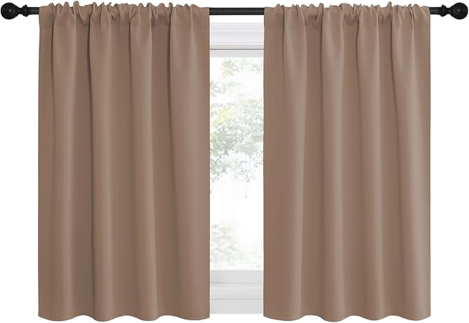 NICETOWN Cappuccino Blackout Curtains for Camper 42" w x 36" L 2 Panels | Window Treatment Thermal Insulated Rod Pocket Small Draperies Drapes for Bedroom Kitchen, Light Blocking Noise Reducing Decor