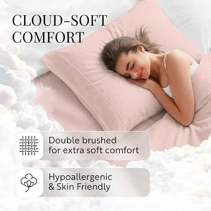 Linen Market Patterned Microfiber Queen Sheet Set 4 Piece – Oeko-TEX Certified Ultra Soft & Wrinkle-Free - 16" Deep Pocket Sheets - Easy Care Queen Size - My Heart Pink