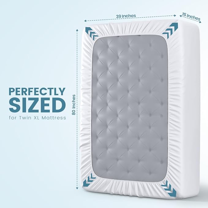 Waterproof Twin XL Size Mattress Protector fits Upto 15" deep Mattresses | Utopia Bedding 200 GSM Soft & Breathable Mattress Cover, Dirt-Proof, Noiseless, Machine Washable Fitted Sheet Style, White