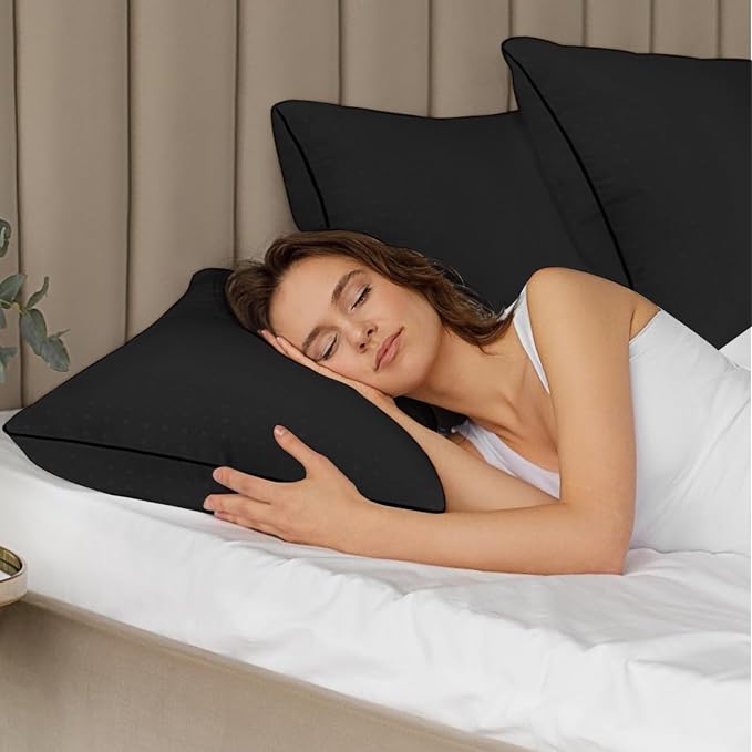 Queen Size Bed Pillows for Sleeping 4 Pack,Luxury Hotel Pillows,Comfortable and Supportive,Machine Washable,Suitable for Stomach,Back and Side Sleepers.(Black)