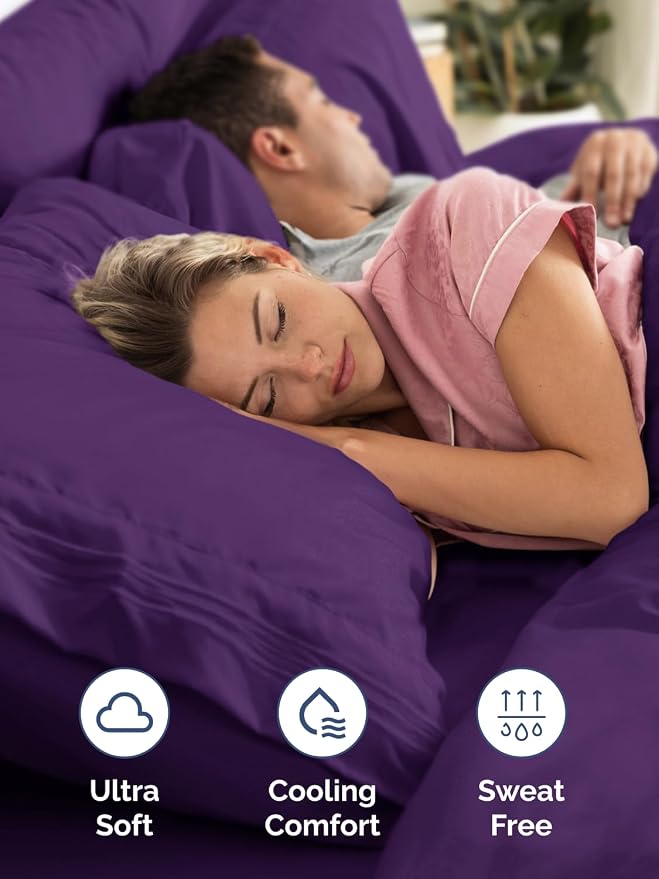 Extra Deep Cal King Fitted Sheet - Single Fitted Sheet Only - Purple | Easily Fits 18 inch to 24 inch Mattress, Soft, Wrinkle Free, Breathable & Comfy, Extra Deep Pockets Hotel Luxury Fitted Sheet