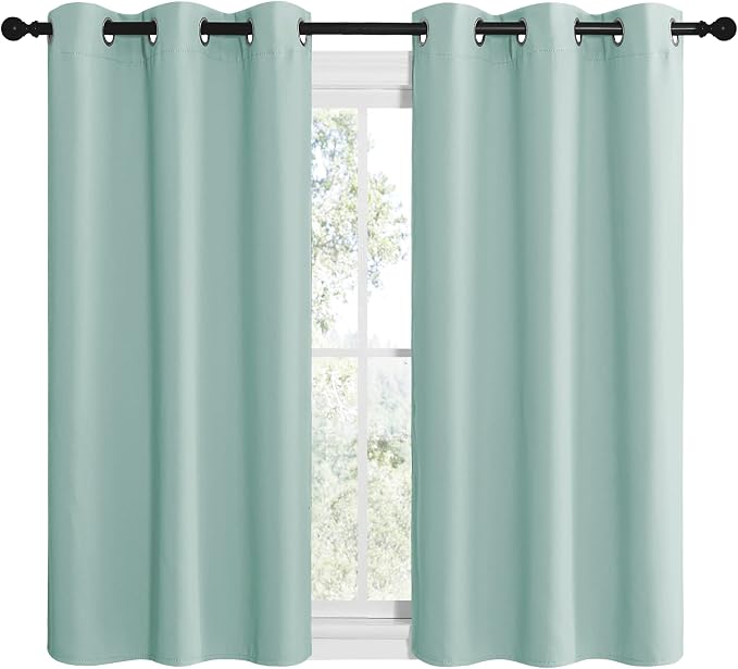 NICETOWN Aqua Blue Room Darkening Curtains, Set of 2, 42 x 48-inch | Window Treatment Thermal Insulated Solid Grommet Room Darkening Curtains/Drapes for Kitchen Bedroom
