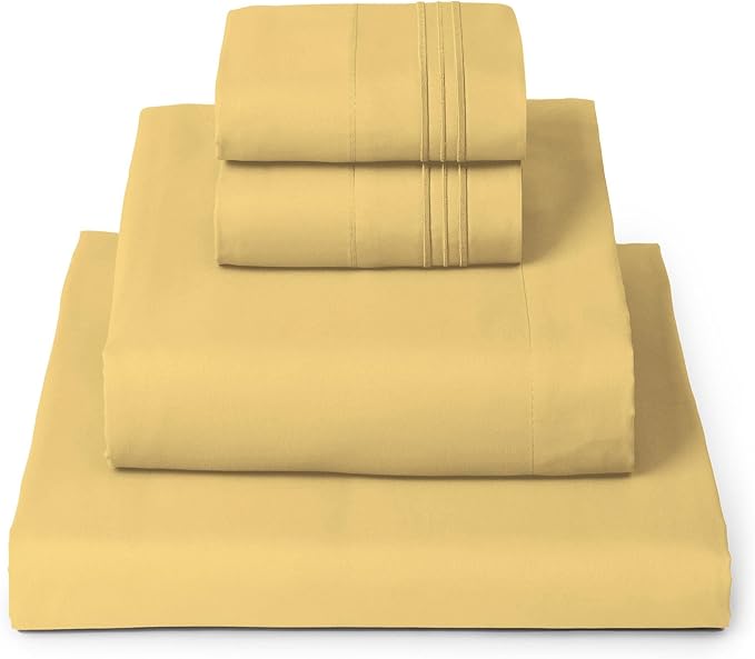 Mellanni Iconic 4-Piece, Ultra Soft Sheet Set (Queen, Yellow) | 10M+ Sleepers. Lab-tested: Sleeps Cool, Stays Bright, Strong, Smooth. Good Housekeeping Best Bedding, 7 yrs running.