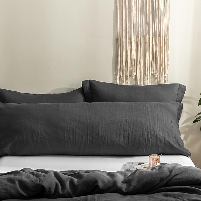 Simple&Opulence Body Pillow Cover 20" x 54",100% Pure Linen, Ultra Soft and Breathable, Body Pillowcase with Envelope Closure for Adults(Dark Grey)