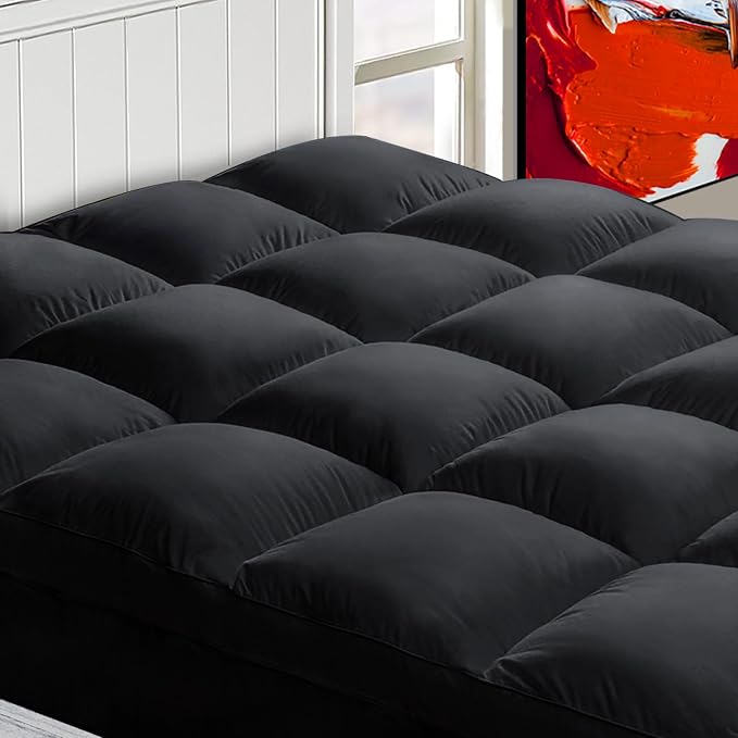 CHOPINMOON Twin Mattress Topper for Back Pain, Thick Mattress Pad Cover | Plush Pillow Top Mattress Topper, Breathable Soft Bed Topper with 8-21”Deep Elastic Pocket, Cooling for Hot Sleepers, Black