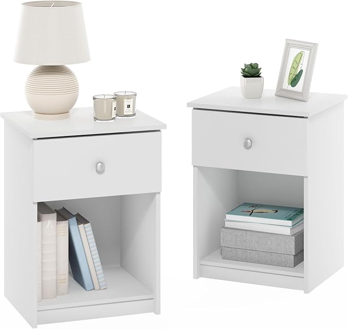 Furinno Tidur Nightstand, 2-Pack, White