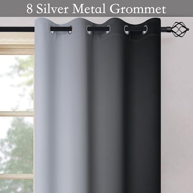 SimpleHome Black to White Ombre Room Darkening Curtains 84 inches,1 Panel | Curtains for Bedroom,Thermal Insulated Grommet Gradient Drape,Light Blocking Window Curtain for Living Room,1 Panel,52Wx84L