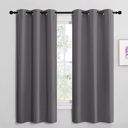 NICETOWN Grey Blackout Curtains for Bedroom 42" Wide x 68" Long 2 Panels | Thermal Insulated Grommet Top Draperies Drapes for Basement, Light Blocking Noise Reducing Room Darkening Window Decor