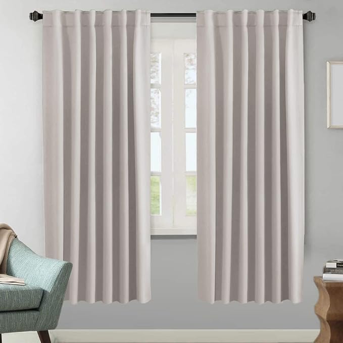 H.VERSAILTEX Blackout Curtains Thermal Insulated Window Treatment Panels Room Darkening Blackout Drapes for Living Room Back Tab/Rod Pocket Bedroom Draperies, 52 x 72 Inch, Stone, 2 Panels