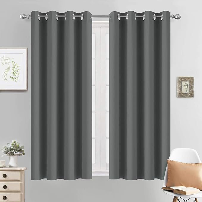 Yakamok Room Darkening Curtains 52x54 inch Length Dark Grey-Living Room | 2 panels,grommet blackout window treatment,thermal insulated,light blocking drapes,privacy protection,bedroom dining room