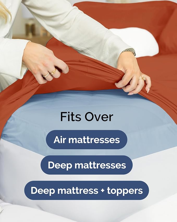 Extra Deep Flex Top Split Head King Fitted Sheet - Hotel Luxury Single Fitted Sheet Only - Easily Fits 18 inch to 24 inch Mattress - Ultra Soft, Wrinkle Free w/Extra Deep Pockets - Terracotta