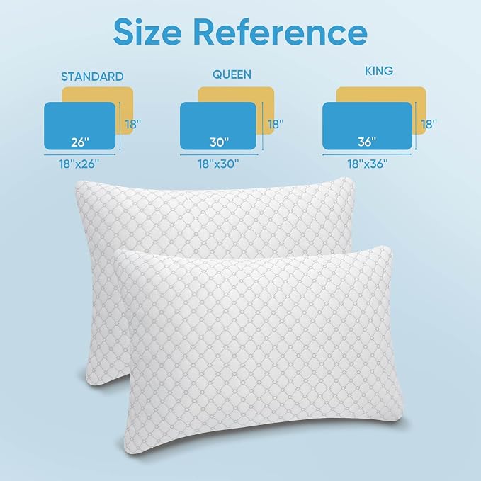 OAISZ Shredded Memory Foam Bed Pillows Standard Size Set of 2 for Sleeping | Adjustable Shredded Memory Foam Pillows, Cooling Bed Pillows for Side, Back and Stomach Sleepers, Removable Washable Covers