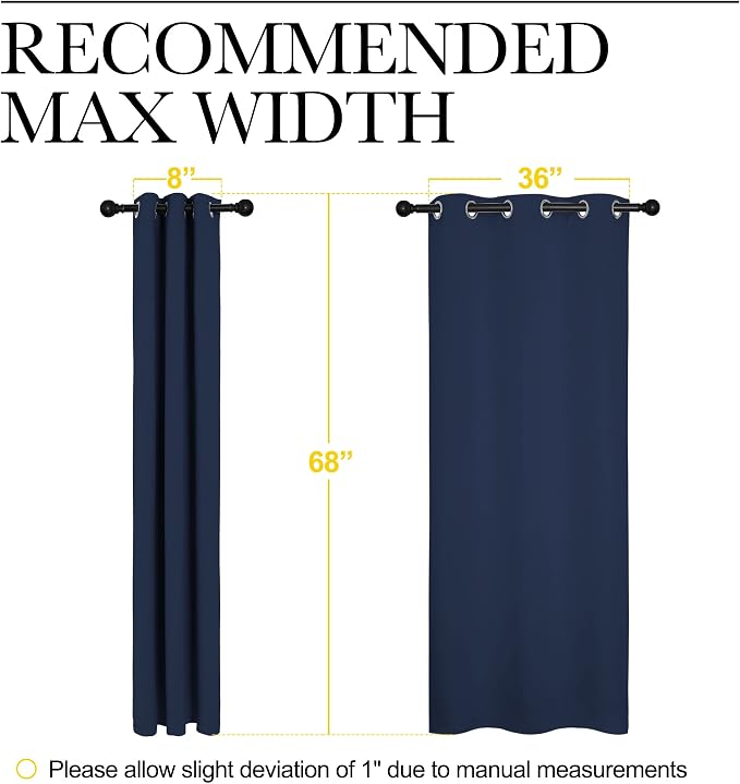 NICETOWN Navy Blackout Curtains for Kid's Room 42" Wide x 68" Long 2 Panels | All Season Thermal Insulated Solid Grommet Top Draperies Drapes for Bedroom Living Room, Light Blocking Noise Reducing Decor