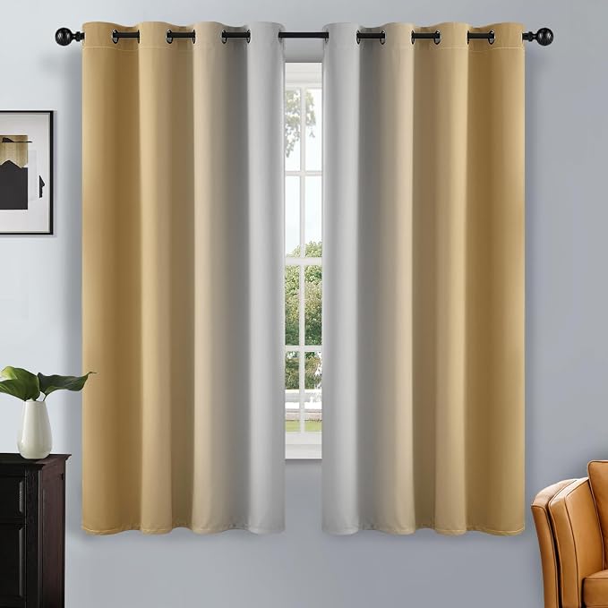 SimpleHome Ombre Beige to Grey White Curtains for Living Room 52Wx63L | Room Darkening Curtains for Bedroom,Gradient Light Blocking Curtain,Thermal Insulated Grommet Window Drapes,2 Panels,63 Inch