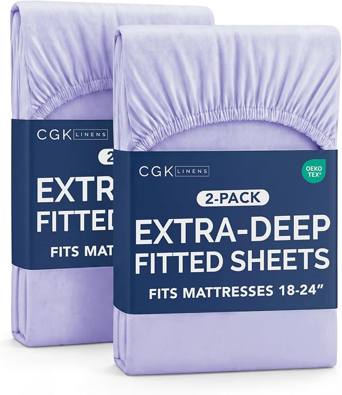 2 Pack Extra Deep Full Fitted Sheets with Extra Deep Pockets - Lavender | Hotel Luxury Bottom Fitted Sheets Only, Soft, Fade & Wrinkle Free, Breathable & Comfy, All Around Elastic Fitted Sheets