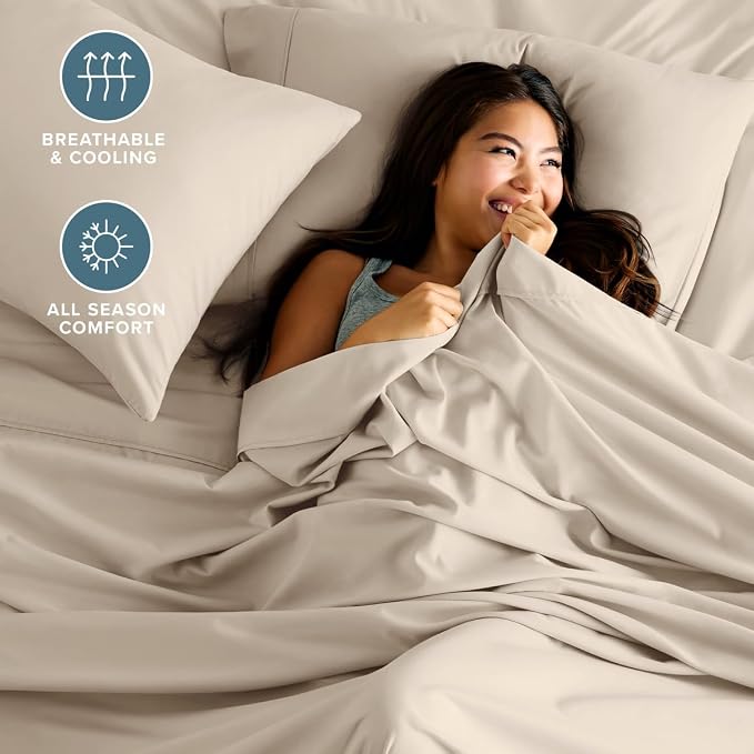 Bare Home Sheet Set - 1800 Ultra-Soft (Split Head Flex King, Sand) | Deep Pockets 6 to 15 Inches, Breathable, Hypoallergenic, Hotel Luxury, Easy Fit, Soft, All-Season