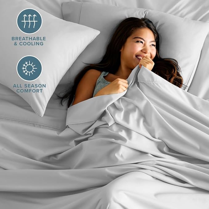 Bare Home Sheet Set - 1800 Ultra-Soft (Split Head Flex King, Cloud Grey) | Deep Pockets 6 to 15 Inches, Breathable, Hypoallergenic, Hotel Luxury, Easy Fit, Soft, All-Season