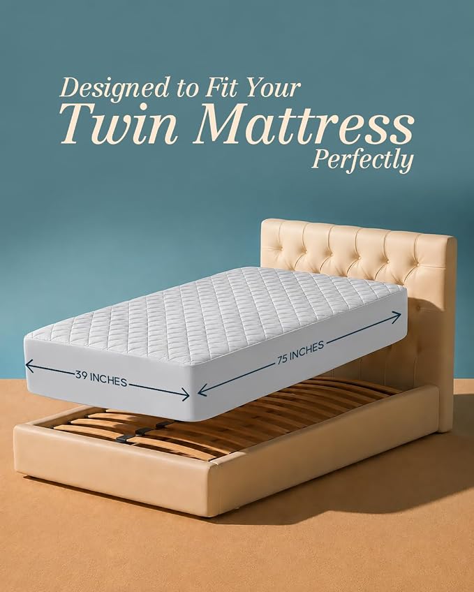 Quilted Mattress Pad Twin Mattress Protector Topper fits 16" Deep LightGrey | Soft Breathable Fitted Mattress Cover, Noiseless, Deep Pockets & Machine Washable for Home & Hotels by Utopia Bedding